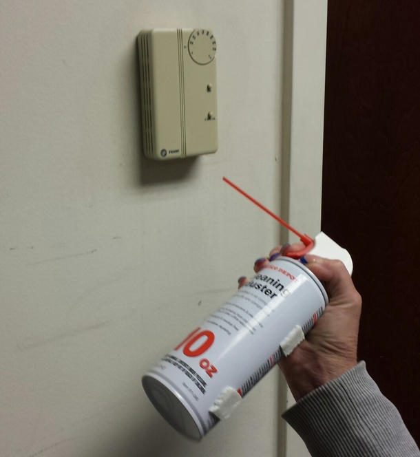 Our office doesnt let us adjust the thermostat but my coworker figured out a workaround when shes cold