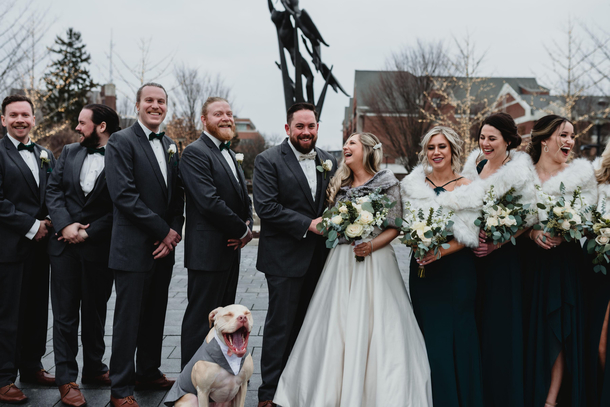 Our photographer asked us to act like we were laughing my dog knew the assignment
