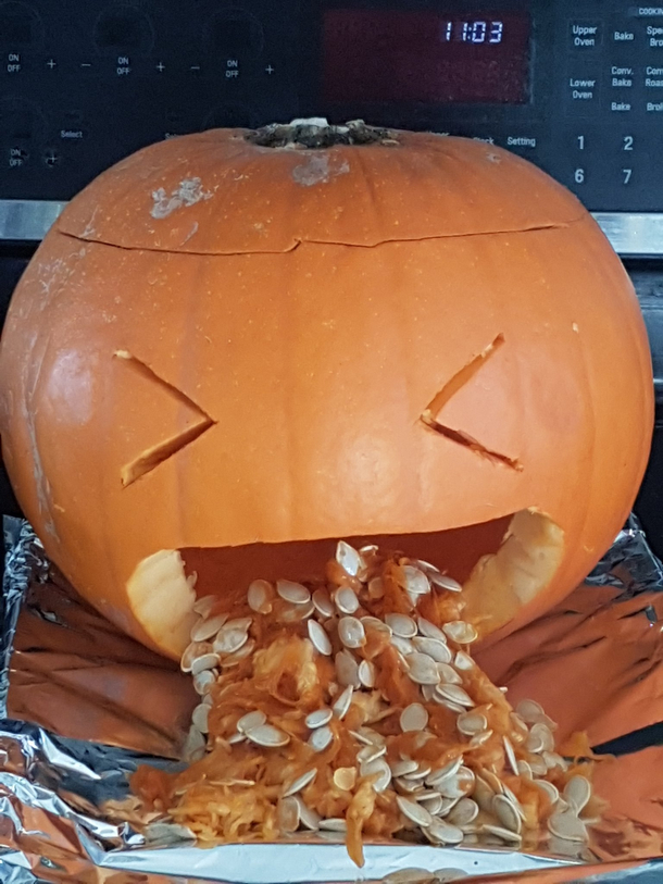 Our pumpkin had a little too much candy