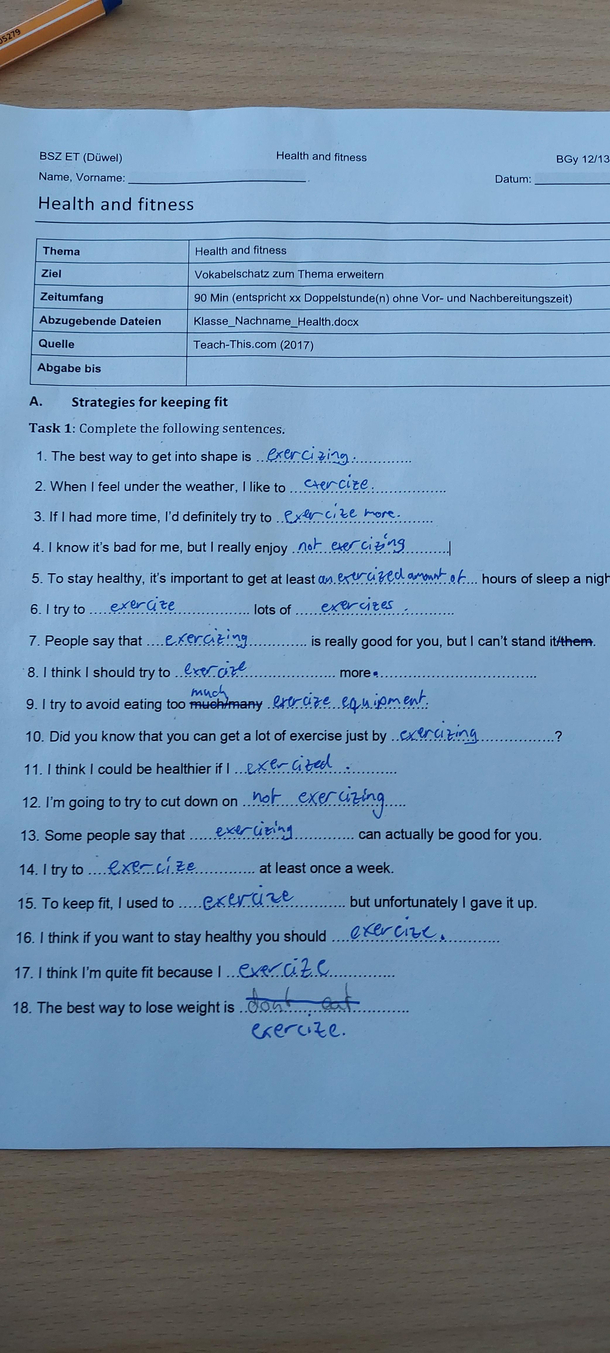 Our teacher told us to do a vocabulary exercize