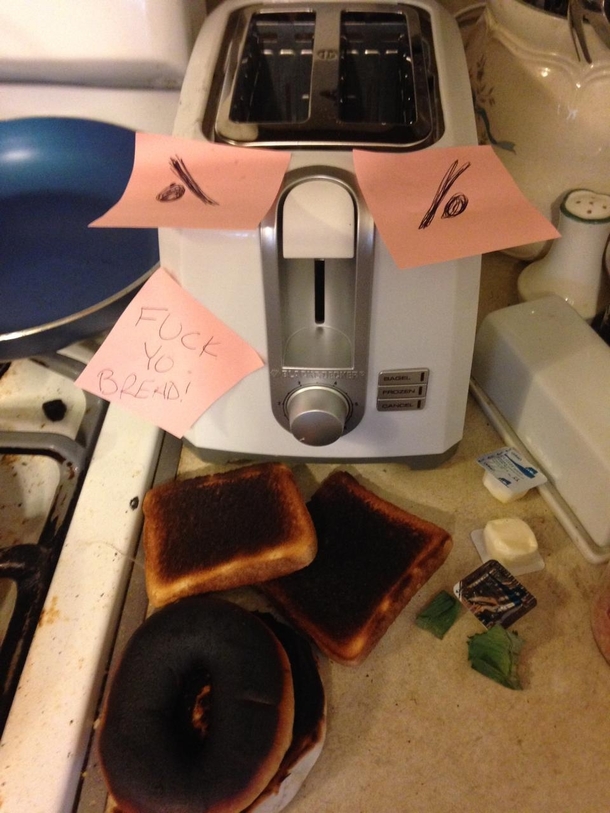 Our toaster is a real asshole A message from my brother