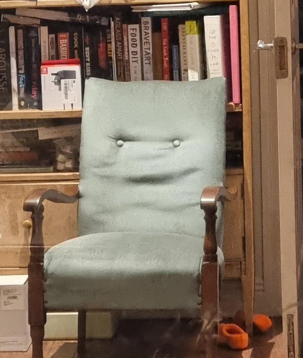 Out for a smoke and look back inside I think my chair is possessed
