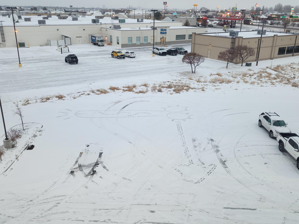 Outside my hotel window this morning Someone got busy last night see footsteps in the snow
