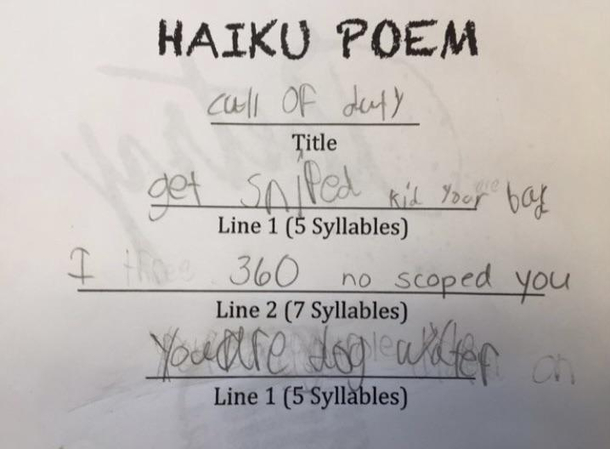Partners coworker asked her grade  students to write Haikus