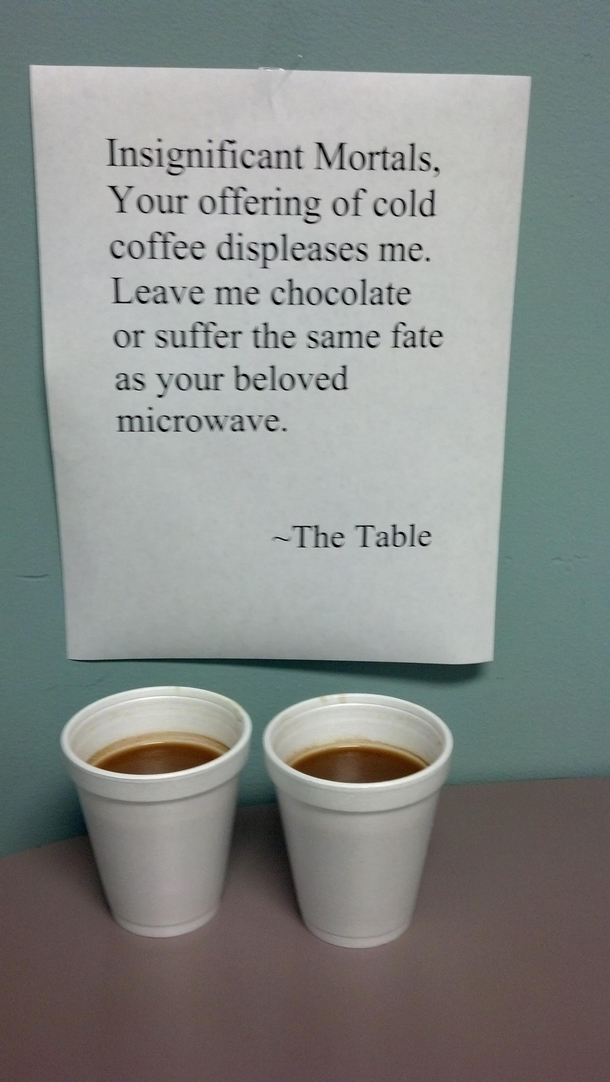 Passive Aggressive Note Left in Break Room