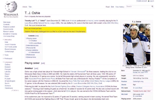 Patriot TJ Oshies Wikipedia Page