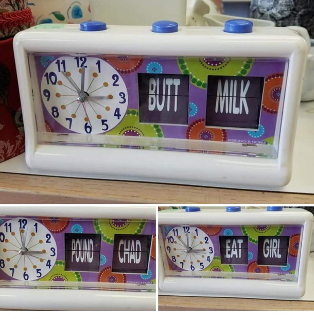 Perhaps giving a childrens clock adjustable phrases wasnt the best idea