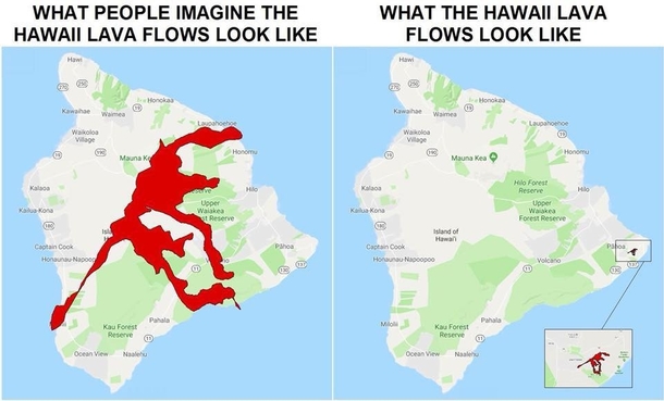 Perspective What people think the Hawaii lava flow looks like VS reality