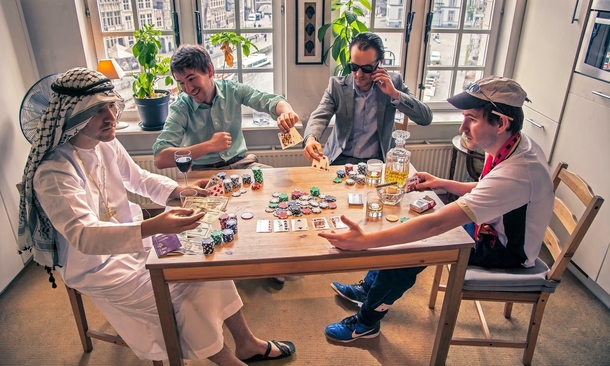 Photographed and photoshopped my friend playing poker against himself