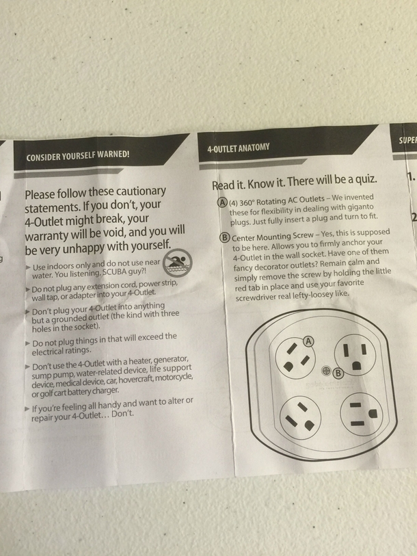 Pic #1 - An outlet adapter manual is the last place I expected to find humor like this