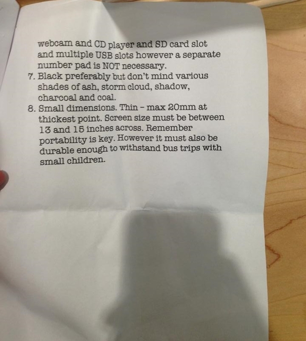 Pic #1 - Customer wanted to buy a computer matching these specifications