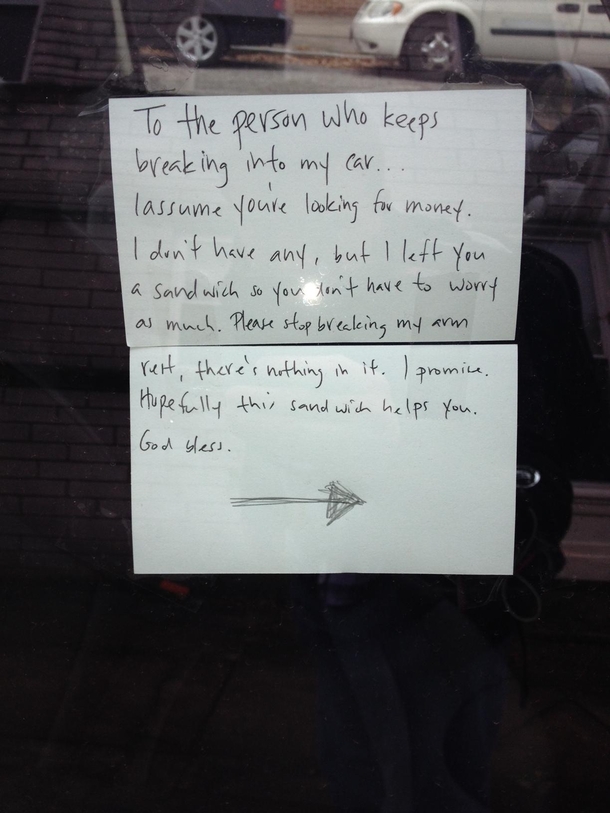 Pic #1 - Guy in my neighborhood attempts to appease car thief