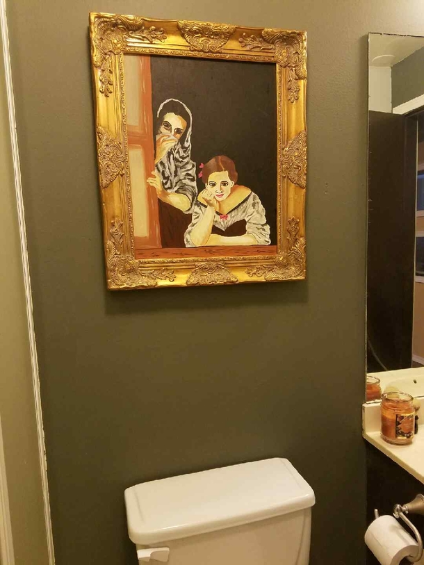Pic #1 - I asked my wife to paint me something old timey that looks like it was stolen from a museum to go above the toilet in my man land Nailed it