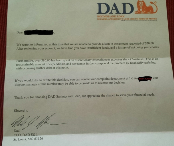Pic #1 - Our  yo asked Dad for an advance on his allowance for a toy This is the response he got