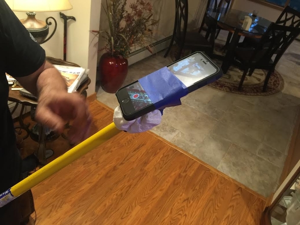 Pic #1 - So this morning I see my Father making a makeshift Selfie stick This is what he did with it
