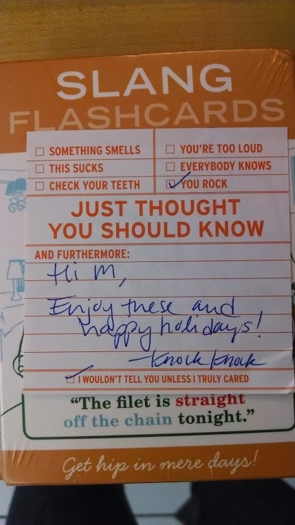 Pic #1 - Update A little over a week ago I found some dope Slang Flashcards at a yard sale and posted them on Reddit causing them to sell out on Amazon To show their gratitude Knock Knock the company that makes them sent me the updated cards