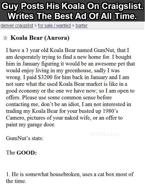 Pic #2 - Best Craigslist ad of all time