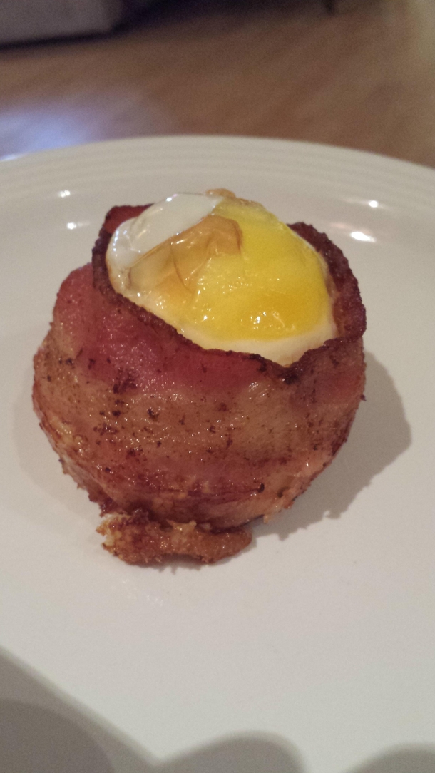 Pic #2 - First attempt at Bacon wrapped eggs went better than expected