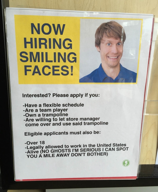 Pic #2 - I added this fake hiring sign and application to my local electronics store