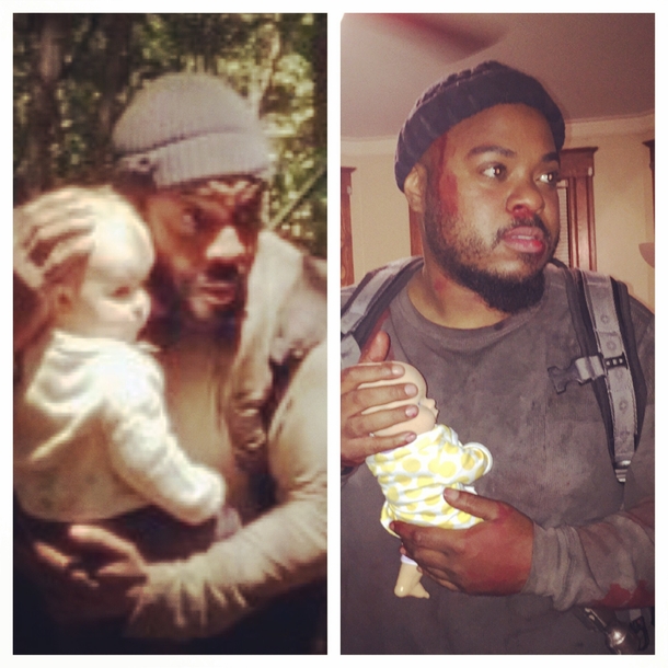 Pic #2 - I went as Tyrese from the walking dead for Halloween with Judith on deck Do you know how awkward it was shopping for a little white baby Lol