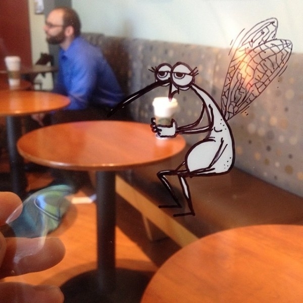 Pic #2 - Illustrator Doodles Cartoons on Transparency Film and Places Them in Real World Scenes