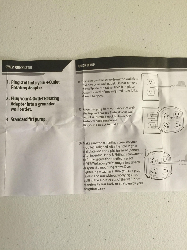 Pic #3 - An outlet adapter manual is the last place I expected to find humor like this