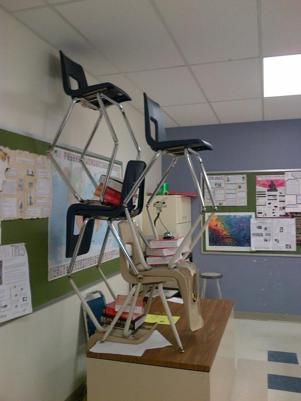 Pic #3 - My class decided to make little chair structures and it ended up escalating to something really big that everyone in the school knew about and ended up in the schools yearbook