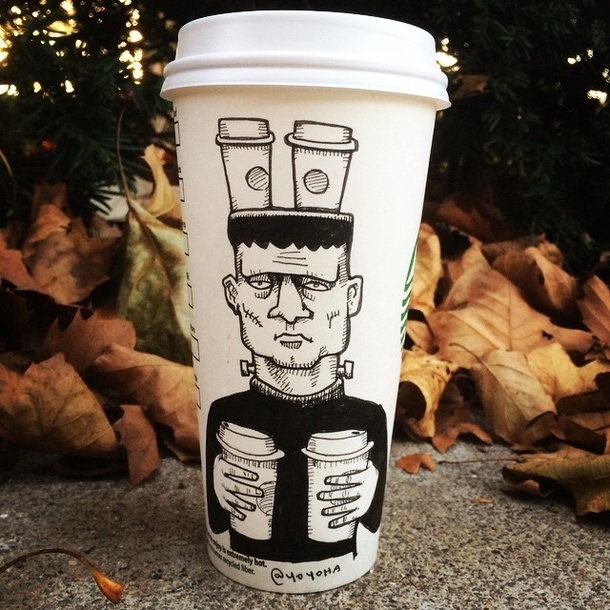 Pic #4 - Cartoonist draws on his coffee cup every morning