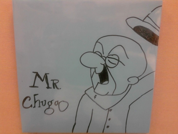 Pic #43 - Every week I draw a new version of my co-worker on his dry erase board He is a quiet  year old man and doesnt really know how to feel about this