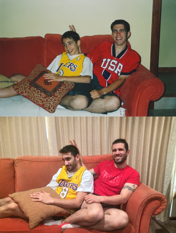 Pic #5 - for my Mums birthday my brother and I recreated our most awkward childhood photos as fully grown adults