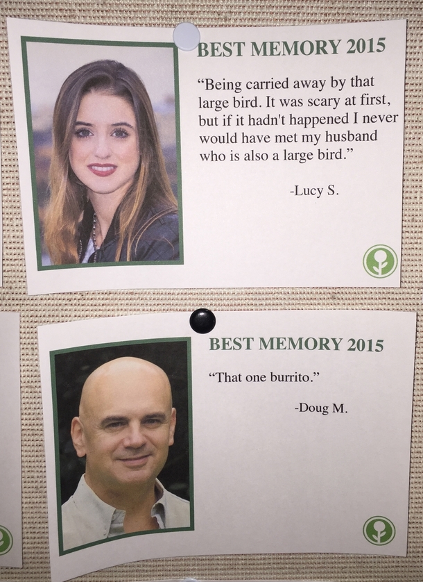 Pic #5 - I wrote some fake Best Memories of  and left them on a community bulletin board