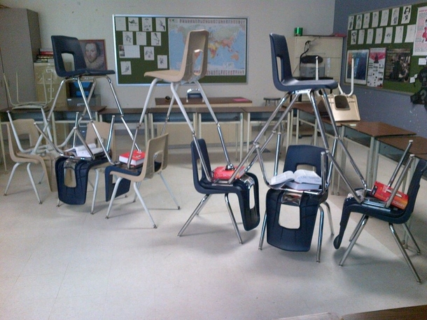 Pic #6 - My class decided to make little chair structures and it ended up escalating to something really big that everyone in the school knew about and ended up in the schools yearbook