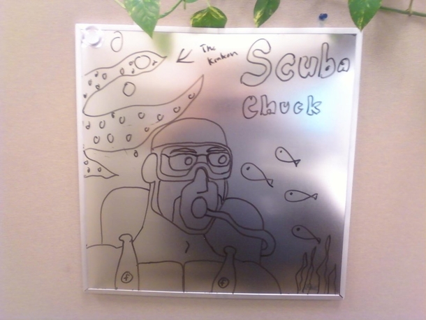 Pic #71 - Every week I draw a new version of my co-worker on his dry erase board He is a quiet  year old man and doesnt really know how to feel about this