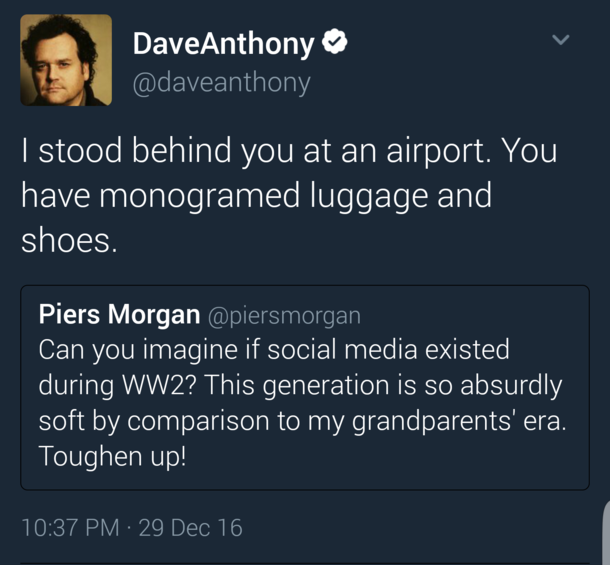 Piers Morgans hypocrisy called out by Dave Anthony