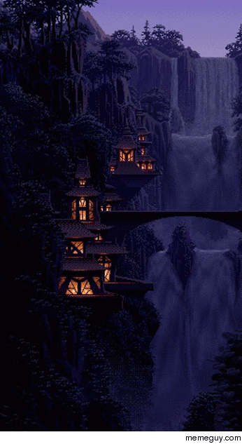 Pixel art waterfall