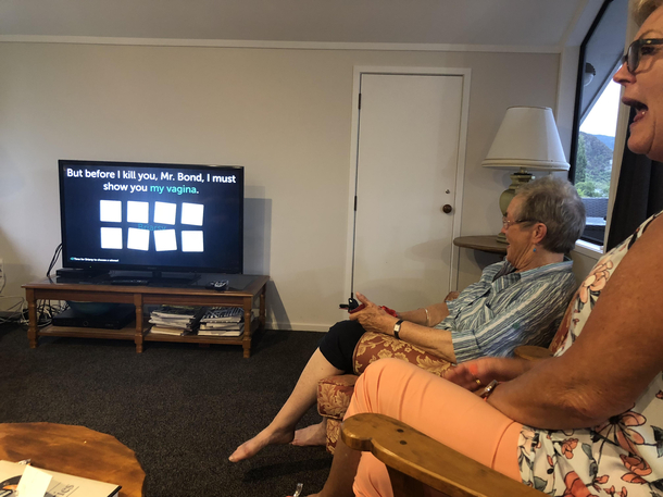 Playing cards against humanity with my  year old mother in law and  year old aunt