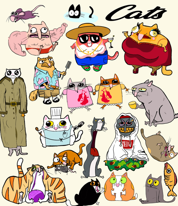 Please enjoy my slightly disturbing cat doodles I worked very hard on them
