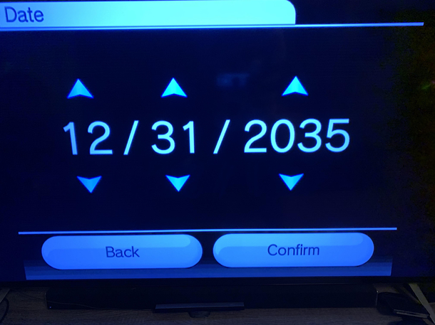Plugged in the ole Wii to see whats up and apparently this is the farthest date you can set it to Move over Mayan Calendar theres a new doomsday in town