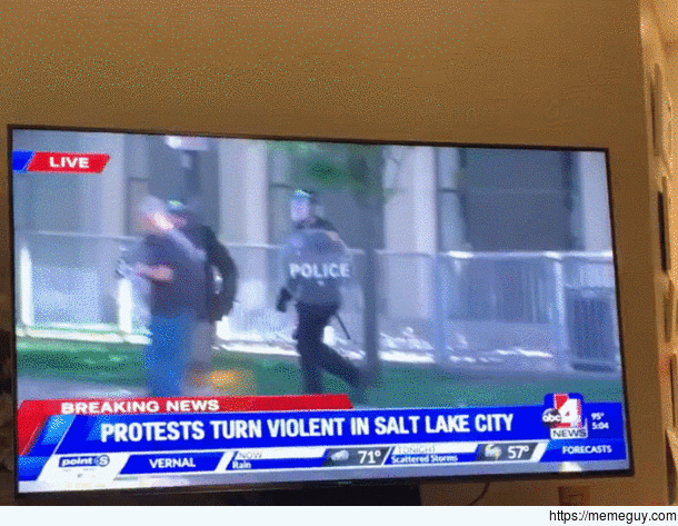 Police officers asserting dominance over a violent protester