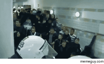 police speeding up escalator to get rid of all the hooligans