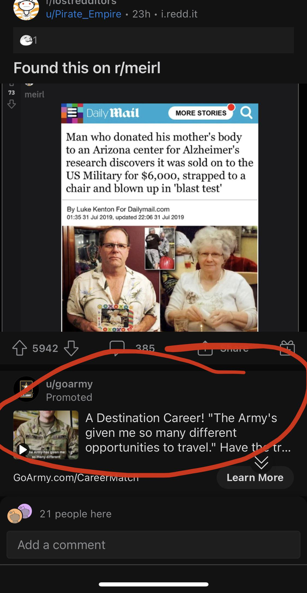 Poor timing Army
