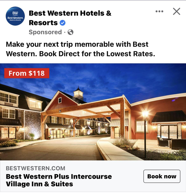 Poorly worded FB ad for a Best Western located in Intercourse PA