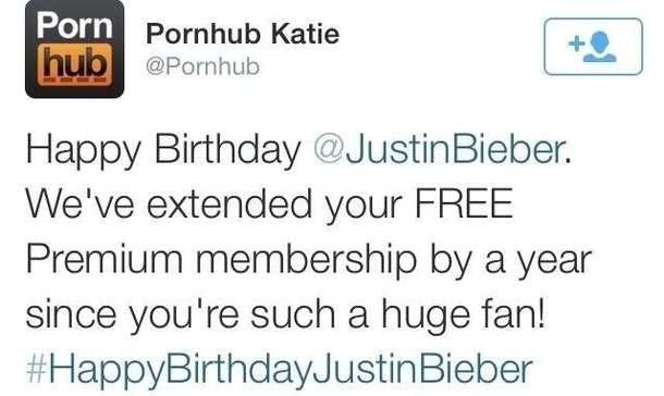 Pornhub wishing Justin Bieber a happy birthday