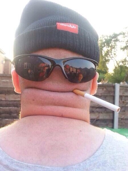 Possibly the most creative use of a hat sunglasses a cigarette and the back of someones head youll see all day