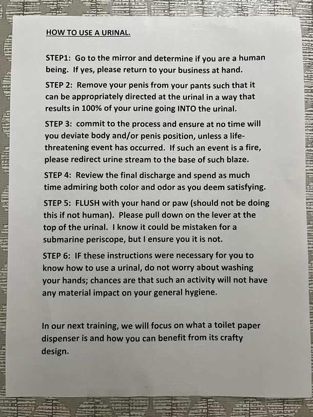 Posted above the urinal at work