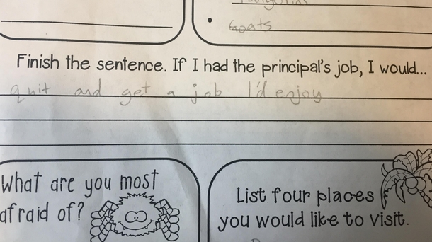 Potentially the best answer my daughter has ever given on a worksheet