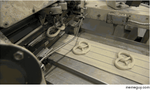 Pretzels being made