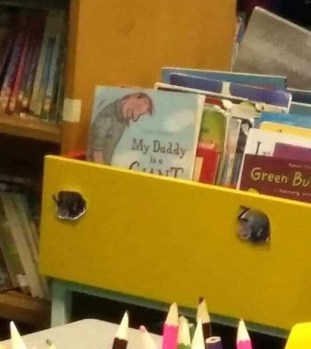 Probably not the best idea to have the book My Daddy is A Giant at the front of the pile