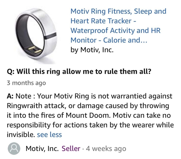 Probably the best question AND response on Amazon right now