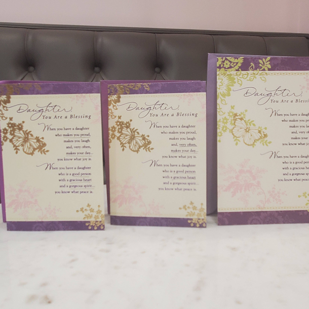 Progression of my wifes birthday cards from her dad Newest on the left
